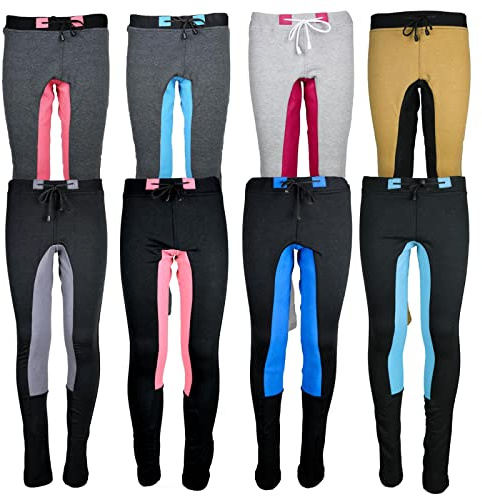 MS-Trachten Leni REIT - Leggings da equitazione per bambini, Nero con finiture grigie, 146 cm-152 cm