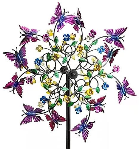 SHEDE Wind Spinners Metal 110cm Butterfly Vertical Garden Windmill Sculpture Stake Construction For Outdoor Yard & Lawn
