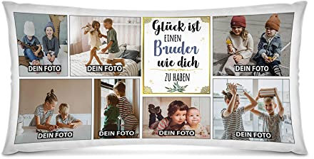 PR Print Royal Kissen selbst gestalten XXL - mit 7 Fotos Bedrucken - Glück ist einen Bruder wie Dich zu haben - Geschenk Geburtstag Weihnachten - Fotokissen in XXL inkl. Füllung, 80x40 cm