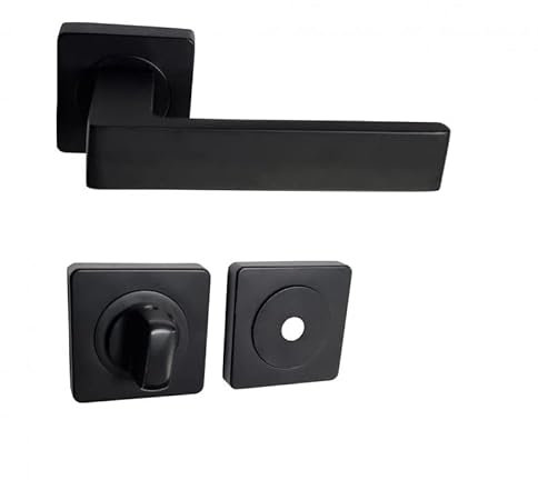 Paire de Poignées de Porte sur Rosaces Aluminium Carrées noires NATALYA - +1 Paire de rosaces condamnation