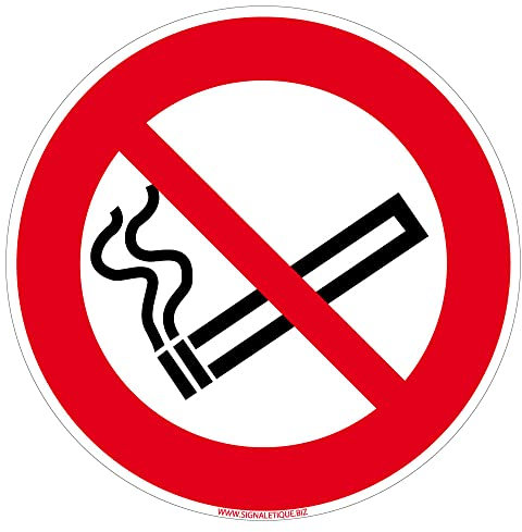 Panneau Interdiction de Fumer. Panneau Cigarette Interdite. Sticker Interdiction de Fumer, Panneau PVC, Alu - Diamètre 125 mm - Adhésif - Adhésif -
