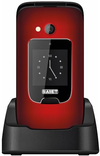 SAIET - Cellulare per Senior Facile da Usare SCUDOtre+ - Telefono per Anziani Tasti e Caratteri Grandi - con Doppio Display Audio Amplificato - Rosso