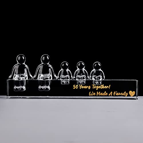 Movdyka Crystal 50th Golden Anniversary Fmaily Sets Romantic Gifts for Parents, 50 Years Together We Made A Family Figurines Keepsakes for Wife Husband(3 Children)