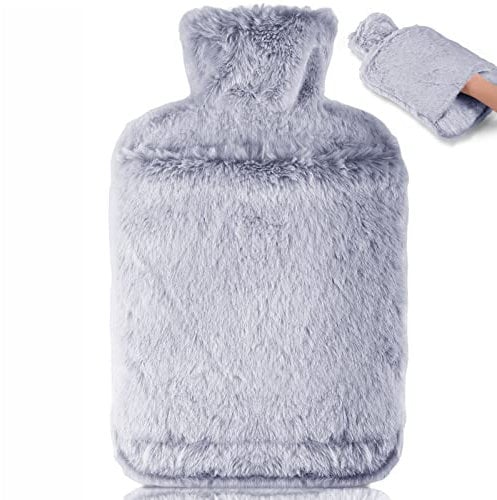 BOLEi Wärmflasche mit Weichem Bezug –Auslaufsicher 2L Groß Wärmflaschen mit Känguru-Tasche,Naturkautschuk +Bettflasche Flauschig(Dunkelblau)