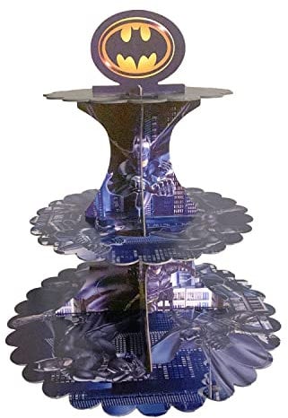 AEX 3 Tier Cake Stands for Afternoon Tea, Biodegradable Cupcake Stand Cardboard, Round Dessert Tower for Party, Birthday, Anniversary, Wedding (Batman)