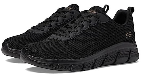 Skechers Bobs Sport Women's Sneakers – Visionary Essence Lace-up, Vegan & Washable B Flex, Black Knit, 6 UK