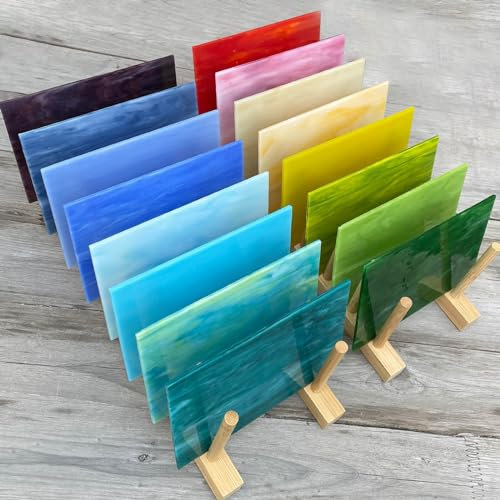 LITMIND 16 Stück Buntglas-Blätter, 10,2 x 15,2 cm Buntglas-Mosaikfliesen zum Basteln