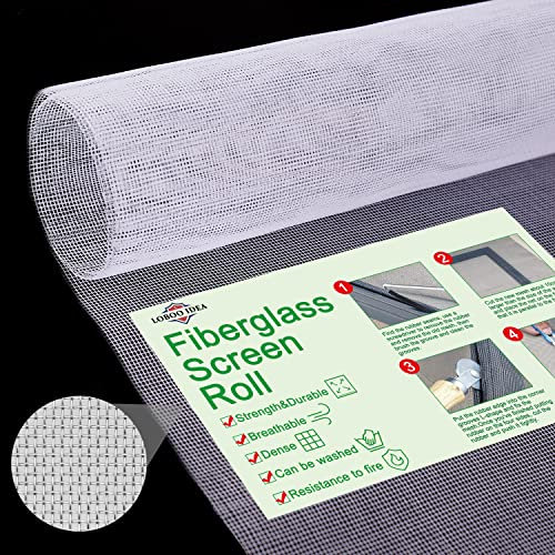 Loboo Idea Fenstergitter, Fiberglas-Ersatzgitter, weiß, Lager-Fiberglas-Fenster- und Türgitter für Terrasse und Fenster (weiß, 119,9 cm x 15,2 m Rolle)