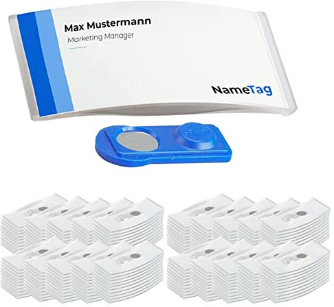 Ironix Namensschilder mit Doppelmagnet (200 Stück, Transparent) Namensetiketten für Kleidung 75x32mm, Namensschilder Magnet für Messen, Konferenzen oder Präsentationen, Magnetschilder zum Beschriften