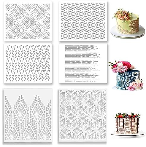 6 Stück Torten Schablonen, Kuchen Backwerkzeuge,Muster Anders Kunststoff Cake Stencil, für Kekse Fondant Dessert Geburtstag Hochzeit Kuchendekoration (24.5x20 cm)