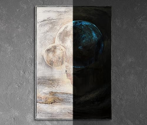 YS-Art XXL Abstrakt Fluoreszierendes selbst leuchtendes Acryl 3D Gemälde auf Leinwand Sternenverbindung handgemalt Wohndekor Planeten Bild echte Kunst 140x100 cm