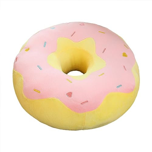 Trayosin 3D Donut Kissen rundes Plüsch Kopfkissen Sofakissen Kawaii Dekokissen Geburstagsgeschenke Sitzkissen Zierkissen Deko für Kinderzimmer 38cm (Rosa Gelb)
