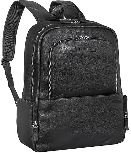 STILORD 'Clemens' Praktischer Business Rucksack Leder Laptop Backpack für 13,3 Zoll Edler Rucksack mit vielen Fächern aus Echtleder, Farbe:schwarz