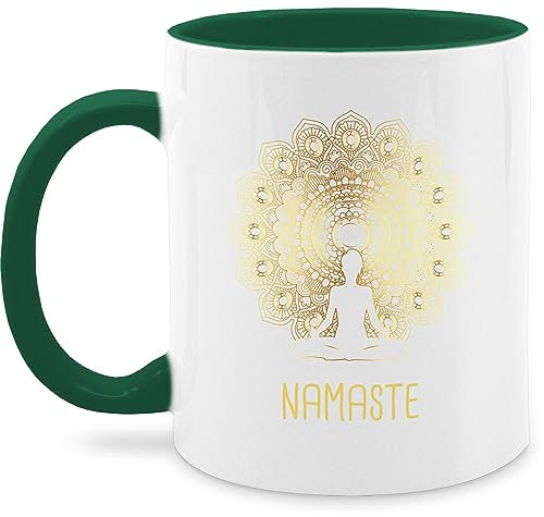 Tasse Tassen 325ml - Namaste Yoga Chakra Mandala - 325 ml - Dunkelgrün - spirituelle yoga-tasse joga fans kindertasse spirituell yoga+tasse meditation teetasse geschenke für mug motivtasse alles
