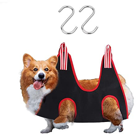 LuckyOpt Hund Grooming Hängematte, Atmungsaktive Haustier Hängematte für Grooming mit 2 S Haken, Hund Schlangengeschirr für Nagel Clipping Trimming Kleine&Medium Katzen&Hunde (M)
