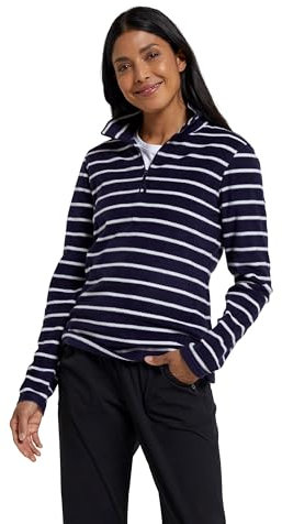 Mountain Warehouse Camber Half Zip Women's Striped Fleece - Lightweight, Warm & Cosy Half Zip Sweatshirt Top - Best for Camping, Outdoors, Travelling & Hiking Navy (Stripe) S