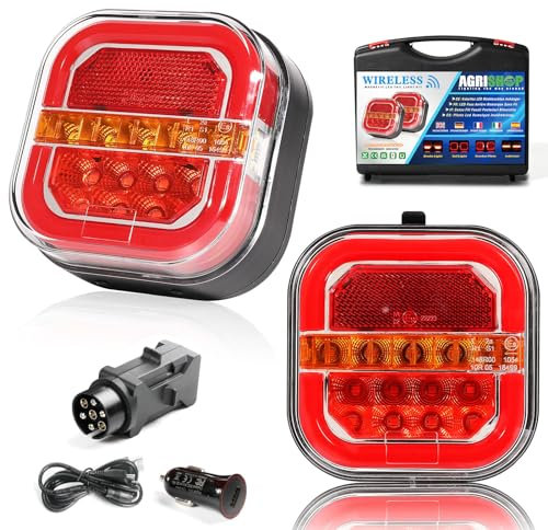 AGRISHOP Kabelloses Anhängerleuchten-Set, 12/24 V, LED, magnetisch, 5 Funktionen, Bluetooth, WLAN, Rücklichter, wasserdicht, ECE EMC R10 genehmigt
