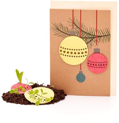 Nachhaltige Weihnachtskarte zum Einpflanzen mit Christbaumkugel-Motiv inkl. Umschlag | Grußkarte Weihnachten mit Saatgut | Weihnachtsgrußkarte zum Verschenken | Weihnachtliche Klappkarte