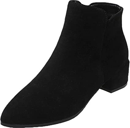 Stivali Donna Bassi Donna Tinta Unita Pelle Scamosciata Autunno Suola Spessa Tacchi Quadrati Cerniera Stivaletti Corti Scarpe Punta Rotonda Stivali con Tacco Medio da Donna (Black, 40)