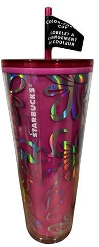 Starbucks Gobelet Venti d'hiver 2023 à couleur changeante avec ruban rose, 710 ml
