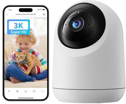 SwitchBot Caméra de sécurité domestique 5 MP – Caméra panoramique 3K Super HD, prise Wi-Fi 2,4 GHz pour moniteur bébé/animal de compagnie, suivi de mouvement à 360°, IA humain/animal, mode