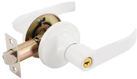 Cerradura de manija de puerta, acero inoxidable, mango largo, cerradura de manija de puerta con 3 llaves para el hogar, oficina, dormitorio, baño (blanco)