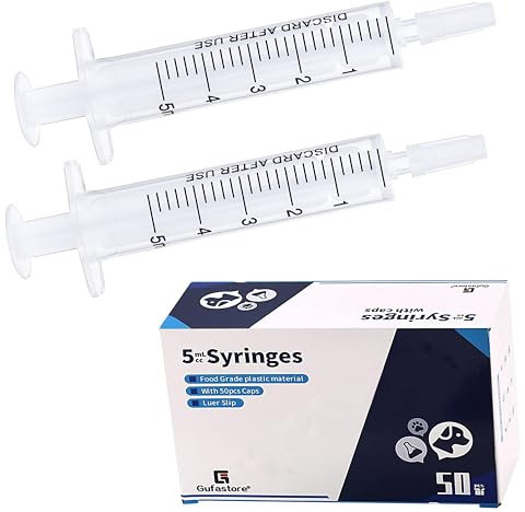 Gufastoe 50pcs 5ml Spritzen mit Kappen ohne Gummistopper in für Industrie Labor Haustier Fütterung