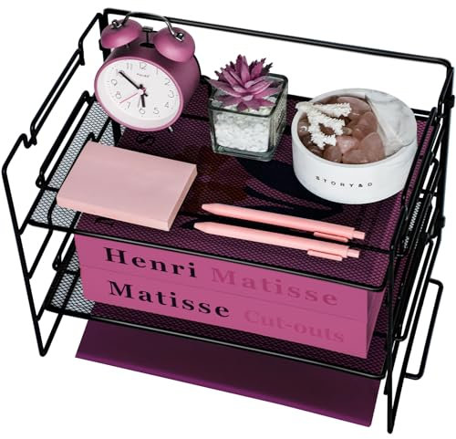 ideallife Stapelbare Briefablage aus Metall, Schwarz Schreibtisch Organizer mit 2 Dokumentenablage, Mesh Schreibtischablage für A4 Dokument, Büroablage, Postkörbe