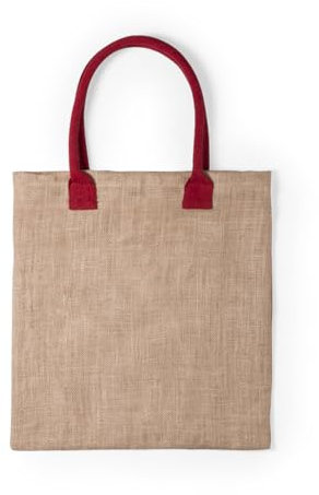 BLUECHOLON Jutetasche, Einkaufstasche, farbige Griffe, Kapazität 9 kg, 40 x 40 cm., Rote Jute