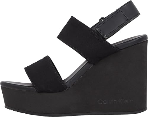 Calvin Klein Sandali da donna Wedge Webbing in Yw0yw01790 con zeppa, Black Triple Black, 41 EU