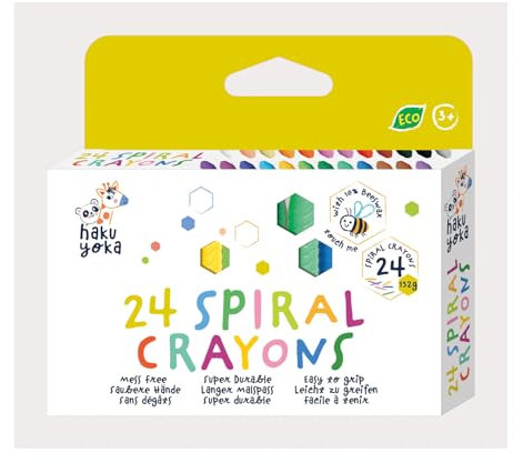 Haku Yoka 6303079 Spiral Wachsmalstifte-Set, 24 Wachsmalfarben, bunte Wachsmalkreide mit Griff-Ringen, leicht zu greifen, ohne Abfärben, ideal für Kinder ab 3 Jahren