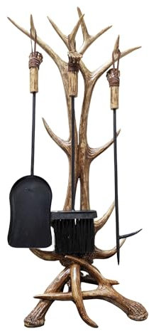 BestGiftEver Herramientas decorativas para chimenea (juego de 3 piezas) con soporte, cepillo, pala, póquer, accesorio rústico para el hogar, cabaña y cabaña