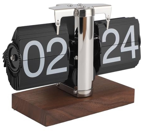 Greensen Retro Flip-Down-Uhr mit Schwarznussholz-Sockel Mechanische Auto Flip-Schreibtisch-Uhr 24H Digitale Flip Tischuhren Kreative Flip Desk Clock