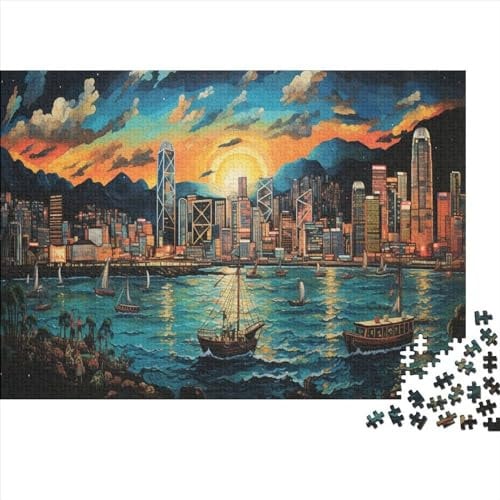 CPXSEMAZA Hong Kong City Theme 1000pc Jigsaw Puzzle for Adults, 75x50cm, 1000 Pieces, 1 Set, 1kg, Cardboard, Intermediate Skill Level