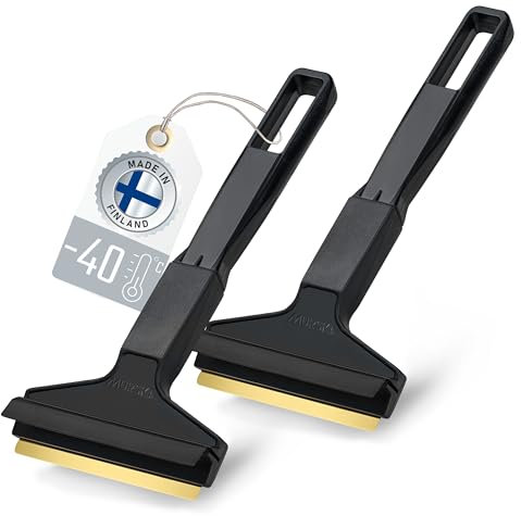 Eiskratzer Auto [2 Stück] - Messing Scheibenkratzer Auto - schnell, mühelos & schonend - aus Premium HIPS - Murska mit Messingklinge & Gummilippe - effizienter Schneekratzer Auto - Finnland Schwarz