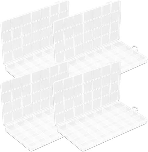 YqsIbth 28 Grids Small Compartment Craft Case, 4PCS Bead Organiser Storage Box, Clear Plastic Storage Boxes, Organizer Storage Container with Dividers for Earring Jewelry Seed Small Parts