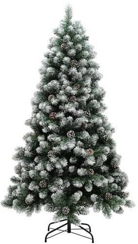 HOMCOM 6ft Artificial Pine Christmas Tree with 774 Branch Tips and Steel Base, Realistic Hinged Tree with Pinecones, Holiday Décor for Home Office, Green