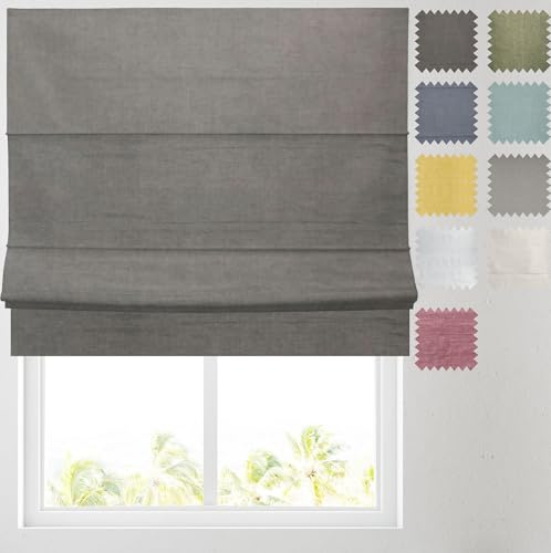 Barnes Blinds - Linen Look Blackout Lined Roman Blind - choice of standard or deluxe headrail - Choice of Deluxe or Standard Headrail - Durable Fittings Easy Fit (Charcoal 4ft (122cm))