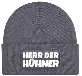 NIMAMA Mütze Beanie Herr Der Hühner Wintermütze Statement Spruch Print Geschenk Unisex Strickmütze für Herren - Dunkelgrau