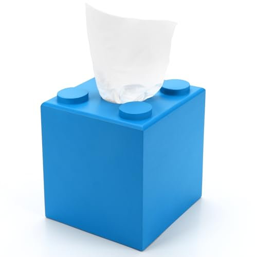 CypherX Taschentuchbox-Abdeckung, quadratisch, Bausteine, Taschentuchbox-Halter mit herausziehbarem Boden, niedliche Heimdekoration für Badezimmer, Wohnzimmer, Büro, Küche (blau, klein)