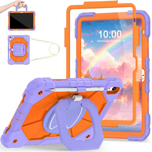 Auizotl Case for iPad (A16) 11th/10th Generation 2025/2022,10th Gen iPad Case with Screen Protector 360° Rotating Stand,Heavy Duty Shockproof Cover for i Pad 11.0/10.9,Purple Orange