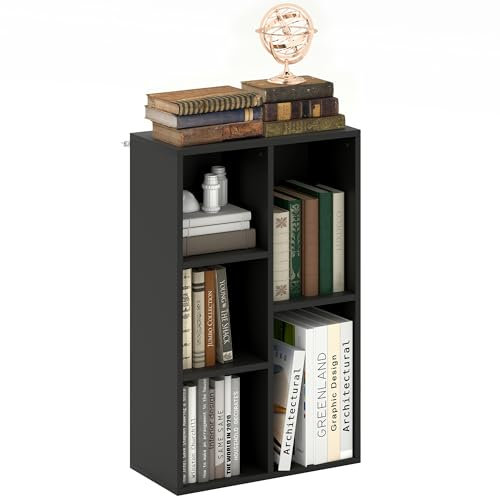 HOMCOM 2 Tier Bookshelf, Modern Cube Bookcase with 5 Open Storage Compartments, Freestanding Display Storage Unit for Living Room, Bedroom, Study, Black