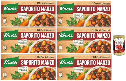 Italian Gourmet dado saporito manzo brodo Rind 6 x 100g kräftig | Per zuppe, risotti e arrosti; Suppenwürfel für vollmundige Brühen und Saucen, Gesamtnettogewicht 600 g + Kostenlos Polpa 400g