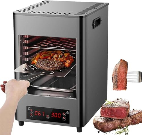 SMRHBWXS 1700 W kommerzieller Steak-Broiler, 8-lagiger Grill, 100–800 °C verstellbar, 30-Minuten-Timer für Rind/Huhn/Gemüse (grau)