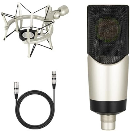 jiingekk Microfono a diaframma vocale professionale 48V dello studio del condensatore per lo streaming live di gioco del computer