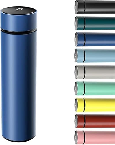 Smart Water Bottle with LED Temperature Display, 500ml Vacuum Flask, 304 Stainless Steel, Digital Touch Screen (Indigo Blue)