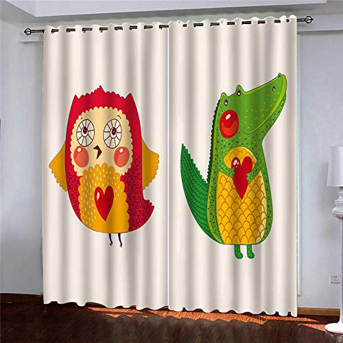 MAYNUO Blickdichte Vorhänge Mit Motiv 3D Cartoon Krokodil Eule Kinder Gardinen Ösen Gardine Thermo 280x160 cm Schlafzimmer Kinderzimmer Vorhange Dekoratives Muster, Verdunklungsvorhänge