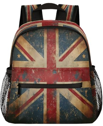 Mexpekil Zaino per bambini con bandiera inglese rustica per bambini e bambine, mini zainetti per la scuola materna e da viaggio, Multicolore, 10x4x12 inch