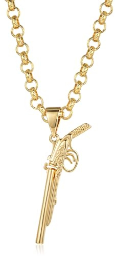 8mm Gold Double Barrel Shotgun Pendant Chain Necklace, 22-24 Inch, 98g Weight, PVD Gold Plated – Bling King London