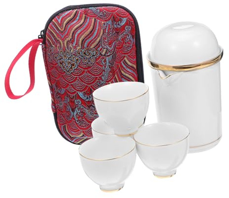 Ciieeo Set da tè da viaggio Teiera cinese da esterno Teiera in porcellana con tazze per viaggi con tazze all'aperto bianco